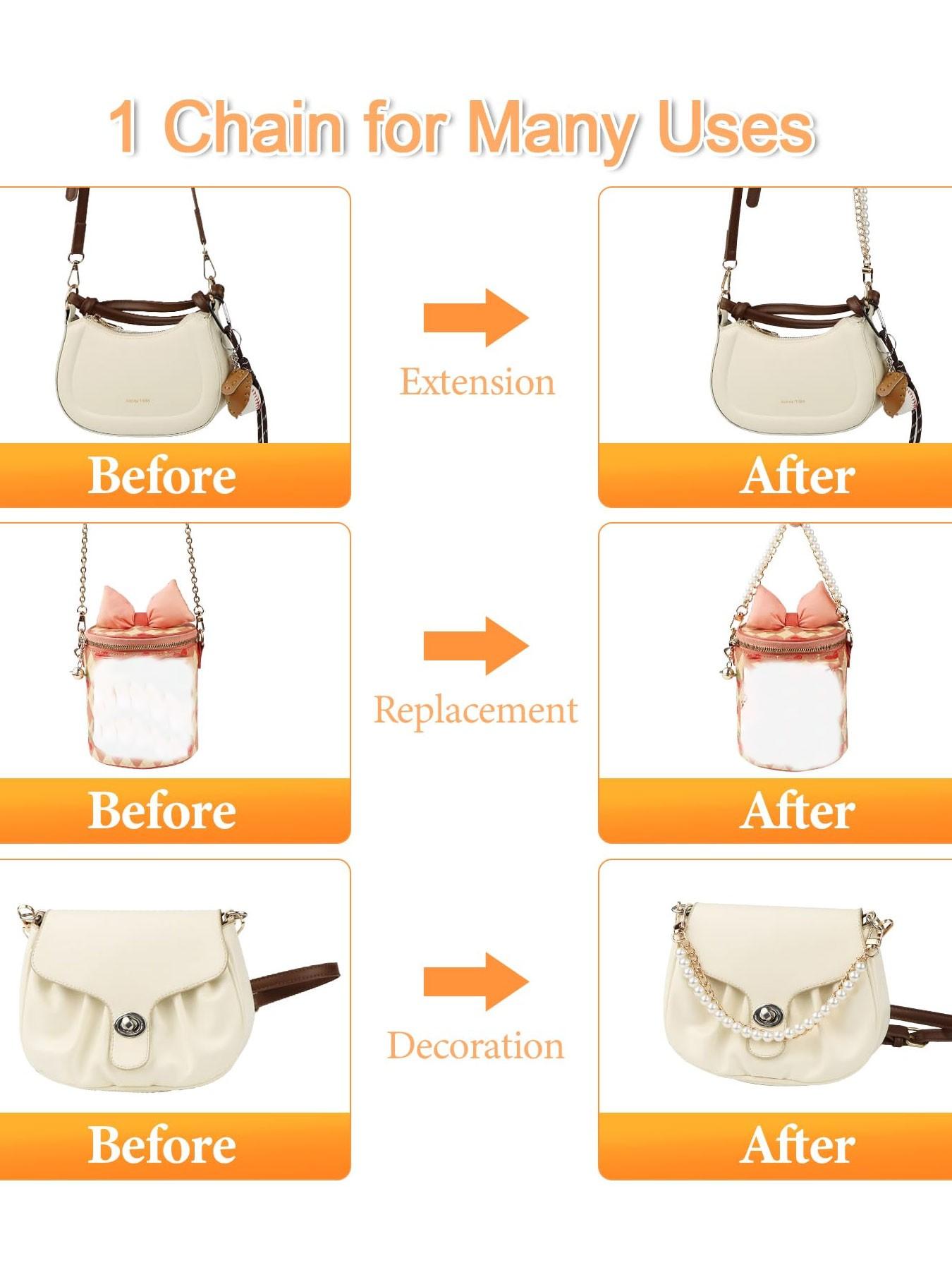 Faux Pearl Purse Chain Bag Charms with Cherry Keychain,Pearl Bag Chain Purse Charms for Handbags Pearl Purse Bag Chain Extender Gold Metal Purse Straps Extender Short Handle Replacement Handbag Strap Bag Purse Accessories Belt Chain Cherry Pendant Keyring