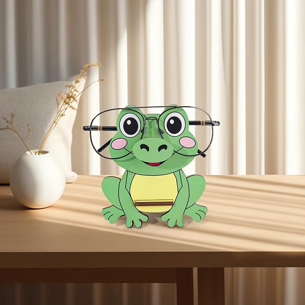 1 wooden glasses display stand - cartoon frog design, durable glasses stand, suitable for home and office decoration, cute frog glasses stand, frog decoration