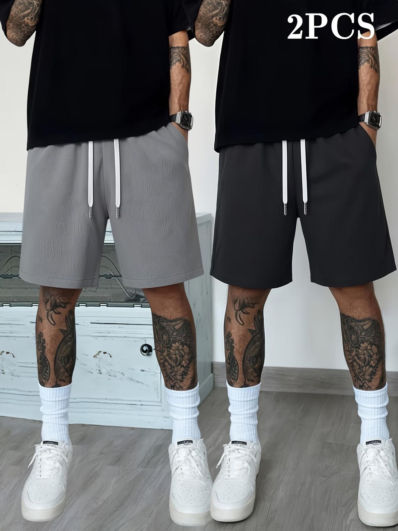 Men's 2-Pack Casual Loose-Fit Shorts, Breathable Five-Quarter Pants for Outdoor Sports, Summer Beach Volleyball Vacation Shorts