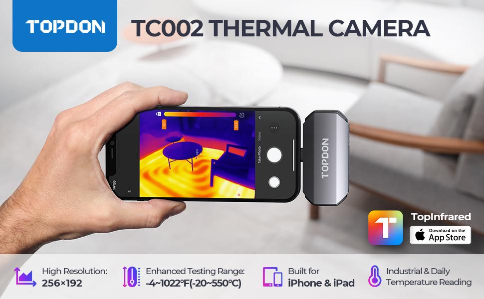 TOPDON TC002 Thermal Camera for iOS (iPhone & iPad), 256 x 192 IR High Resolution, Thermal Imager, Thermal Imaging Camera, -4°F~1022°F Temp Range, 40mk Thermal Sensitivity, Support Video Recording