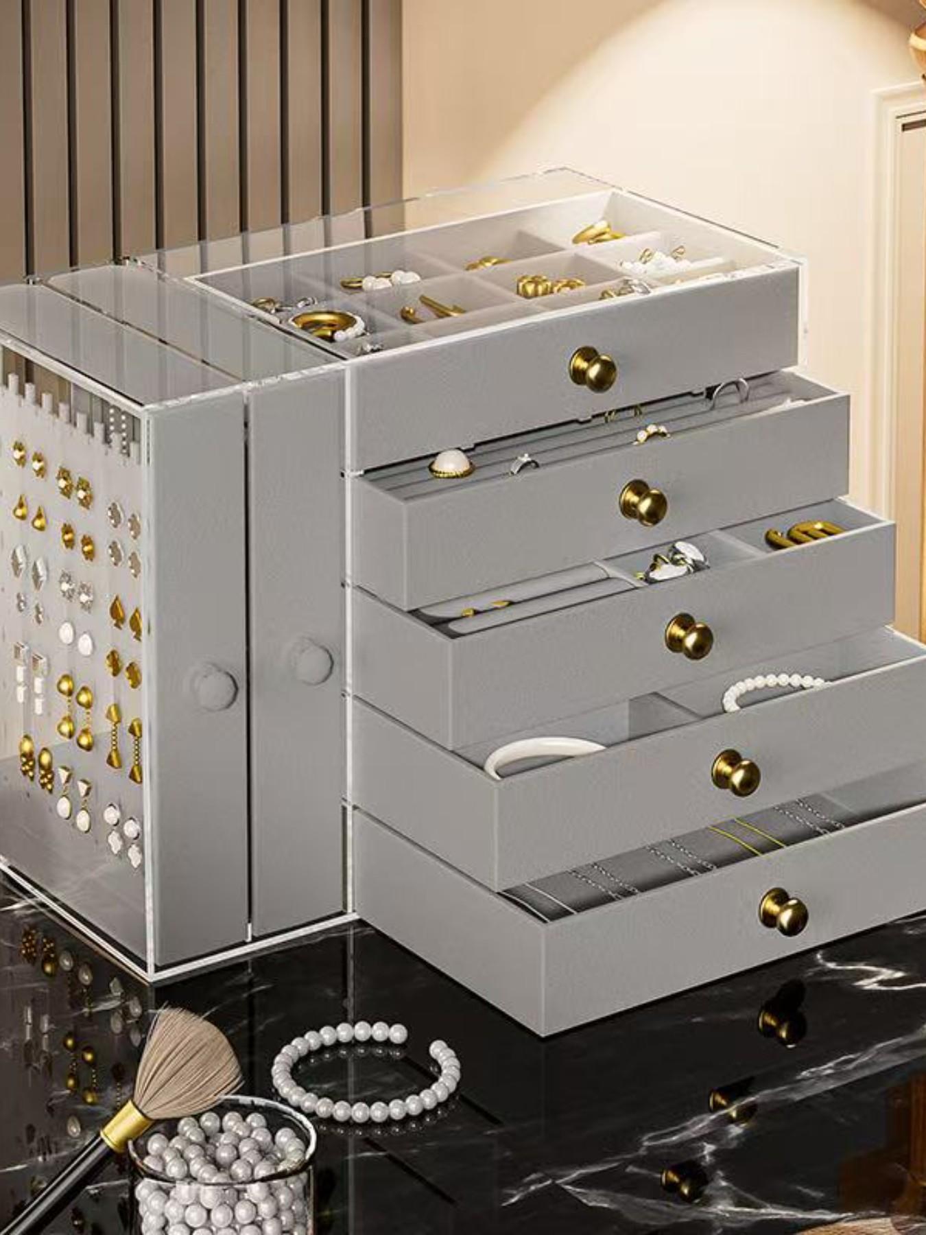 Acrylic Jewelry Storage Box, Large Capacity Transparent Organizer, Earrings Rings Necklaces Display Rack, 1pc Jewelry Holder