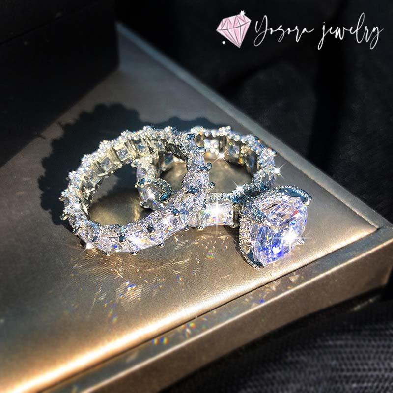 Women's oversized cubic zirconia 2PC stackable ring set, true love eternal promise, perfect gift for proposal wedding ring anniversary sizes 6-10