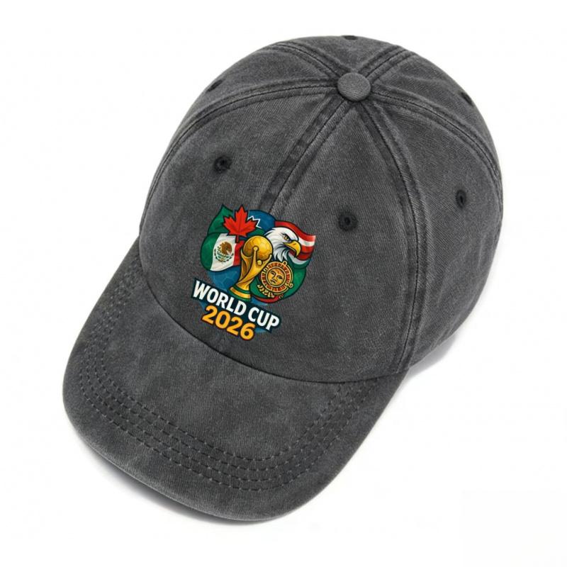 European and American 2026 USA-Canada-Mexico World Cup Cartoon Washed-Printed Baseball Cap Women's Outdoor Sun Protection Hat Men's