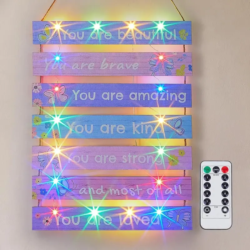 Girls Room Decor for Teen Girls Boys with LED Light  Wall Decor for Bedroom Motivational Inspirational Wall Art Girl Room Decoration for  Living Room, 8 Kinds of Lights, Purple Butterfly
