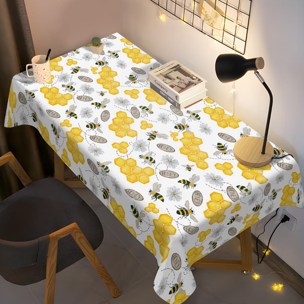 Honeycomb bee Pattern Printed Tablecloth, versatile throughout the four seasons, suitable for kitchen, hotel, and restaurant table decoration, enhancing dining atmosphere, and a must-have for versatile home decor.