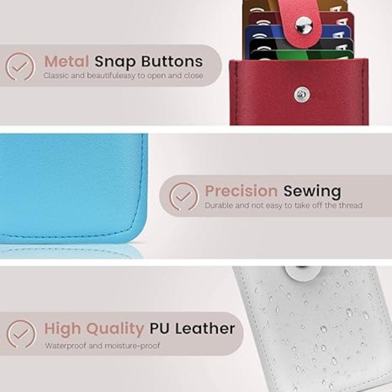 2pcs Women's 5 Card Slots Leather Credit Card Holder, Business Card Case, Ultra-Thin Button Closure Pocket Wallet, Travel-Friendly Stackable Design