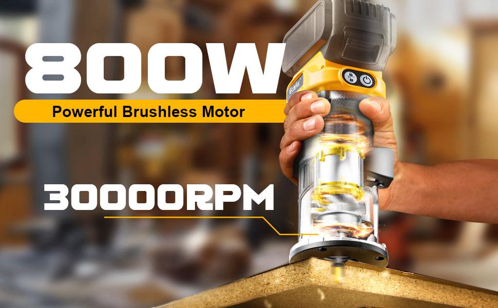 800W Cordless Compact Router Compatible with DeWalt 20V Battery, Battery NOT Included, 6 Variable Speeds Router Tool for Woodworking, 30,000 RPM Fixed Base Wood Router with Trim Router Bits, Edge & Roller Guide, Dust Hood