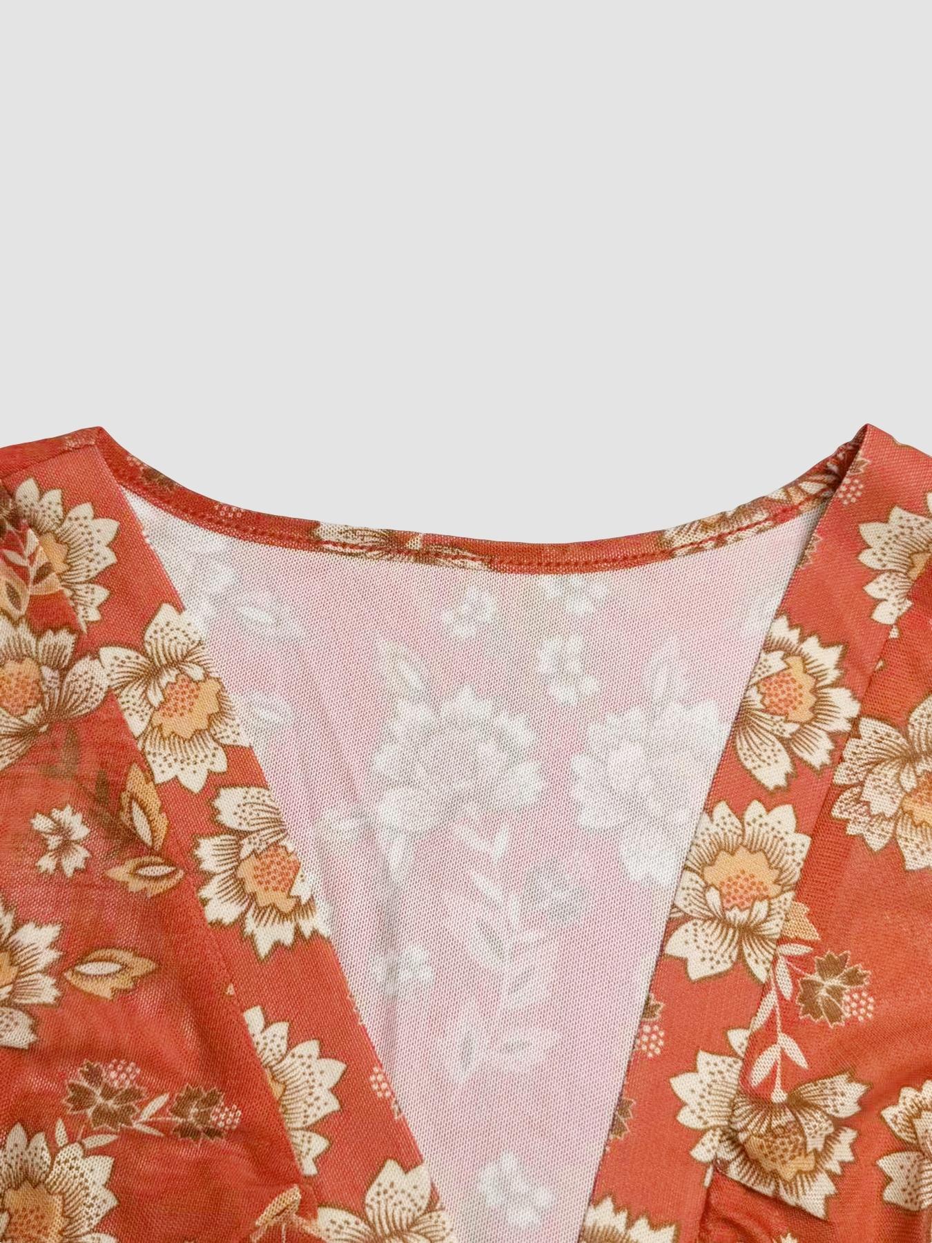 Boho Vintage V-Neck Flared Sleeve Blouse For Women Bohemian Style Vacation, Simple Fashion Casual Everyday Wear Boho Tops