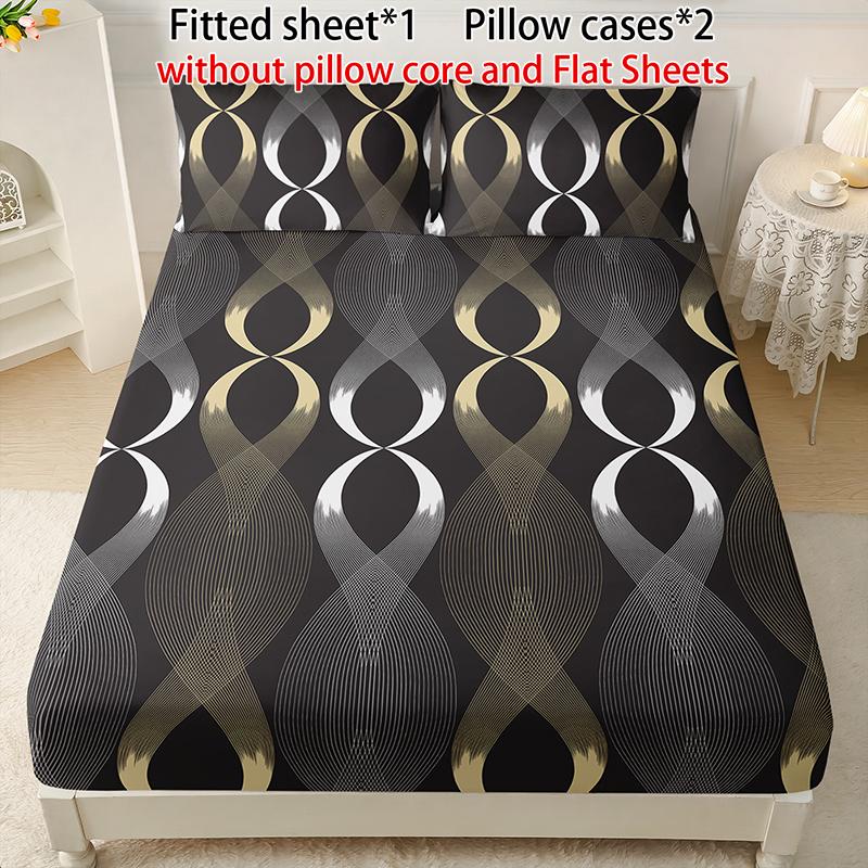 3-piece multi-pattern fitted sheet set (1 fitted sheet  + 2 pillowcases without filler), deep pocket 15 inches machine washable, low allergenic, high quality mattress protector for bedrooms, dorm rooms, HD printed all-season room decoration Bedding Suppli