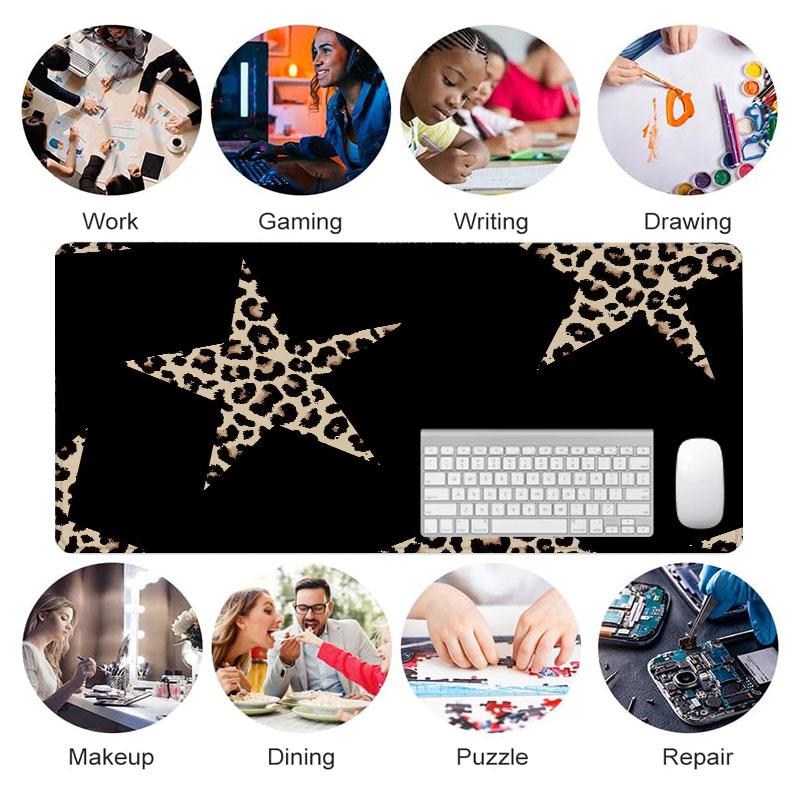 Extra Large Black Leopard Star Mouse Pad Stylish Gaming Mouse Pad 35x16 Inch Computer Keyboard Mousepad Suitable for Families, Offices and Schools. Perfect Gift for Family Members and Friends Desk Accessories