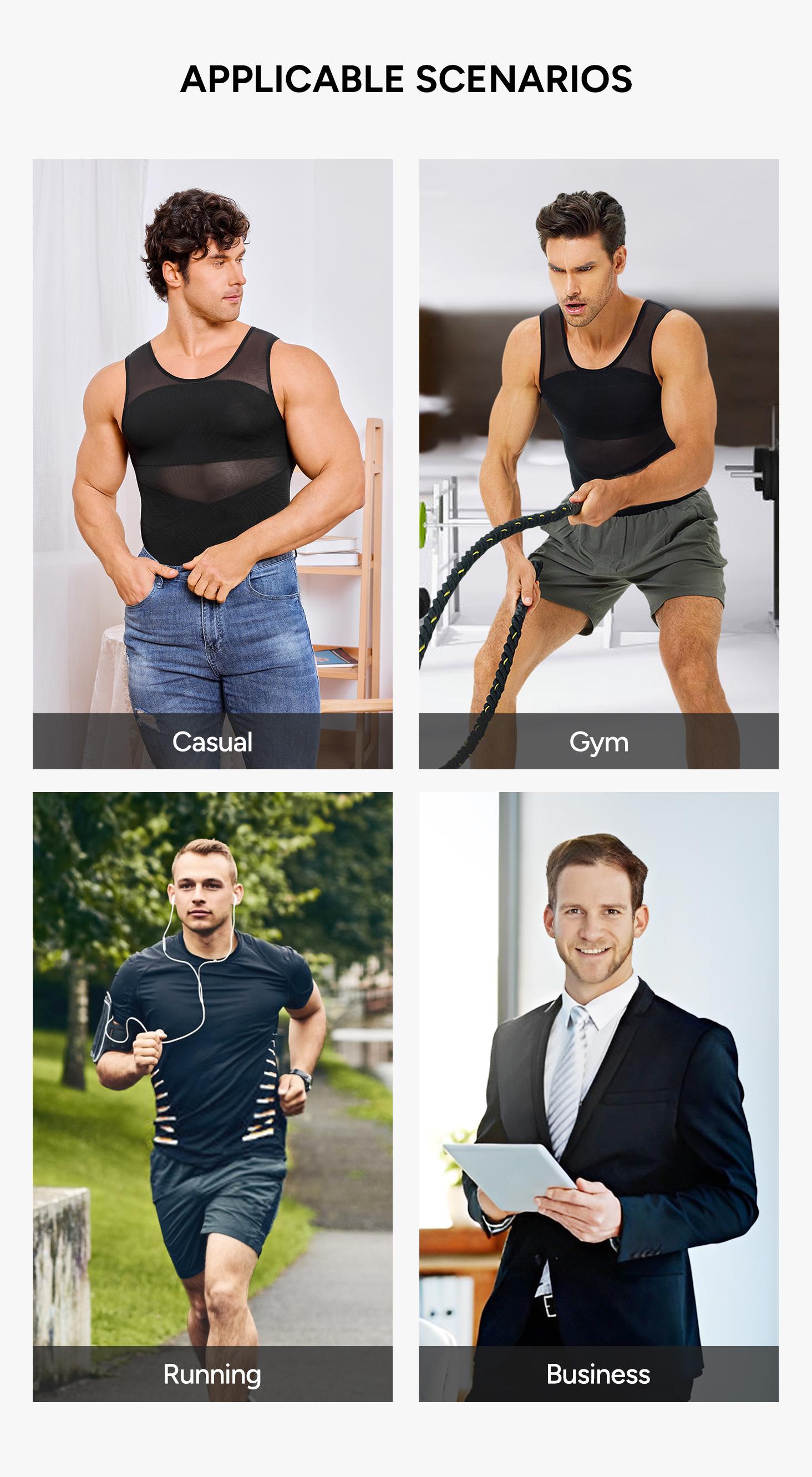 Nebility Men's Compression Shirt for Body Shaper Slimming Menswear Breathable Shapewear Top Shapewear Compression Shapewear Tops Waist Trainer Vest Shapewear Tops