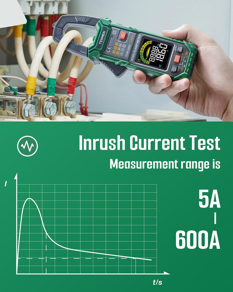 TESMEN TCM-300D Smart Clamp Meter, 6000 Counts, Smart Measurement, Auto-Ranging with AC/DC Voltmeter, Non-Contact Voltage Detection, Measures AC/DC Volatge, AC/DC Current, Resistance, Capacitance, Diode, Temperature, Continuity, Hz% Digital Multimeter TESMEN TCM-300D Smart Clamp Meter, 6000 Counts, Smart Measurement, Auto-Ranging with AC/DC Voltmeter, Non-Contact Voltage Detection, Measures AC/DC Volatge, AC/DC Current, Resistance, Capacitance, Diode, Temperature, Continuity, Hz% Digital Multimeter