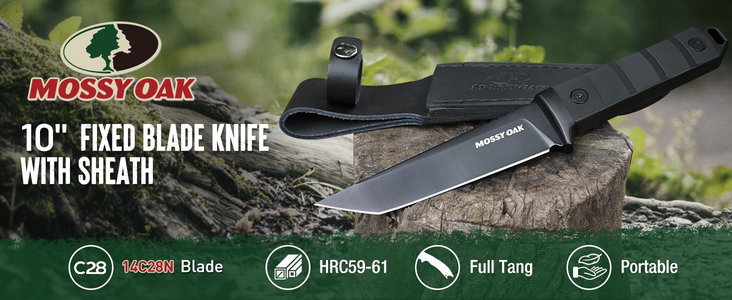 #JumpstartSale MOSSY OAK Fixed Blade Knife, 14C28N Full Tang Tanto Knife with Sheath for Survival, Camping, Hiking, Tactical Use