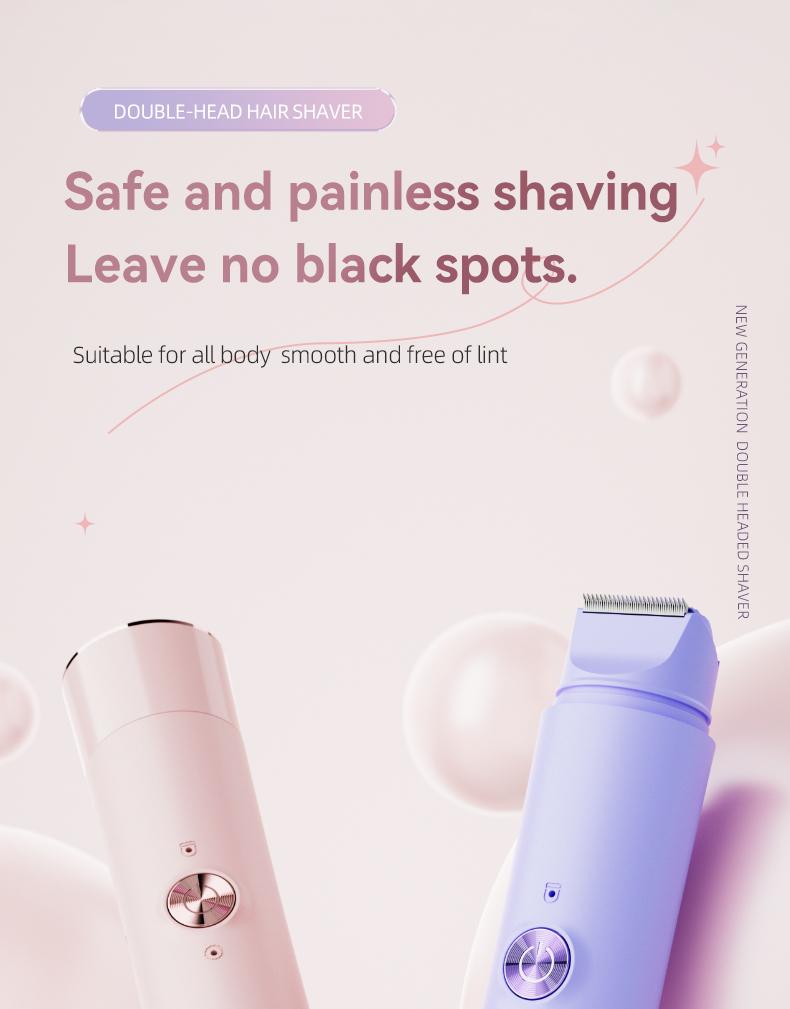 Portable 2-in-1 double-head electric shaver, USB charging, cordless dry and wet dual-use gentle and skin-friendly, suitable for body and face, unisex bikini trimmer