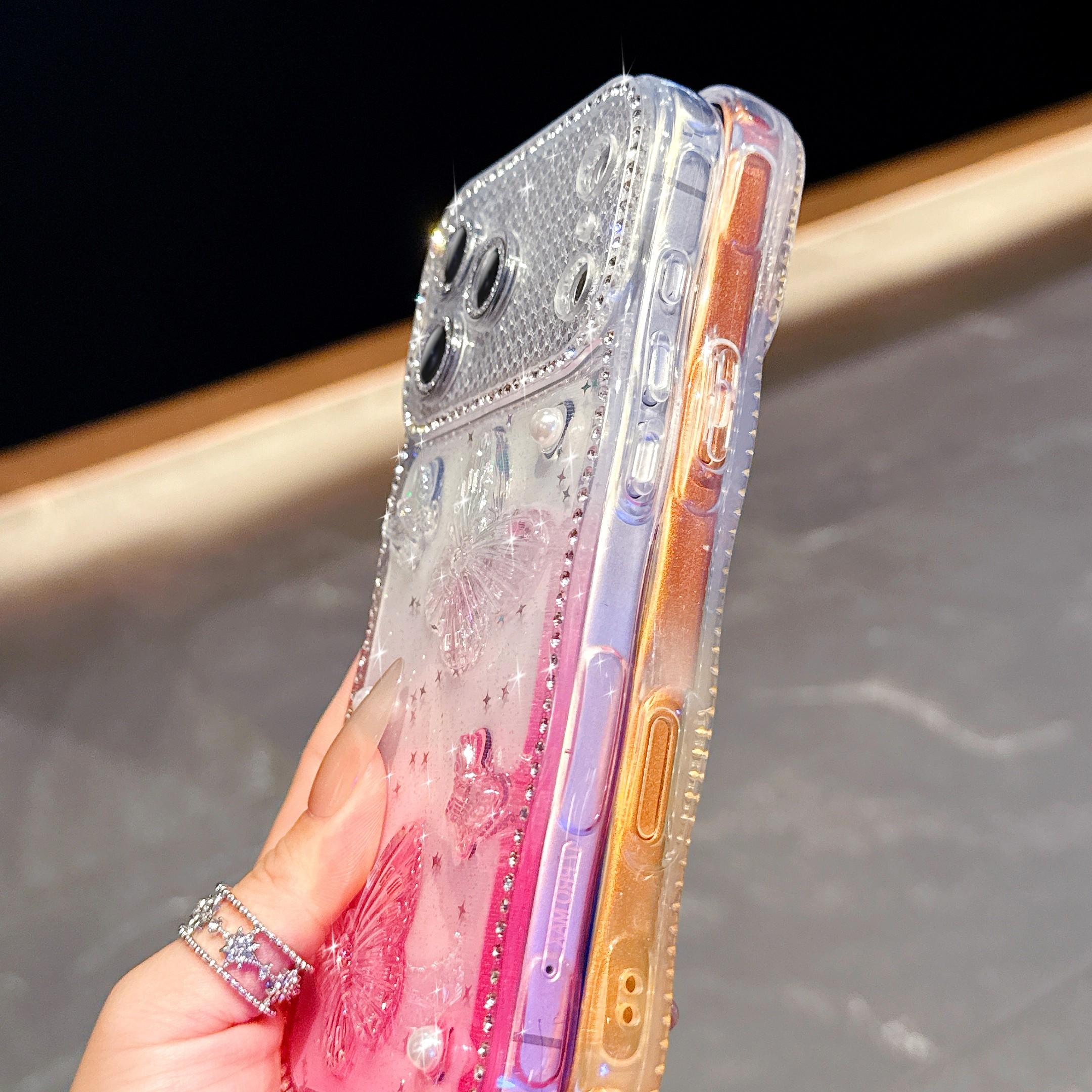 Women's Star Diamond Wave Resin Butterfly Apple Case, Protective Phone Cover for iPhone 17/16/15/14 Series, Stylish and Durable Design