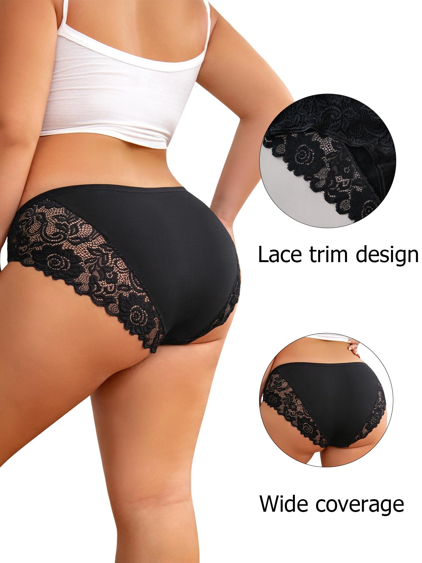 Antibacterial Gusset Plus Size 7-11 Pack Breathable Soft Lace Panties Non-Restrictive Everyday Wear Tummy Control Butt Lifting Wide Coverage Trim Lace Panty