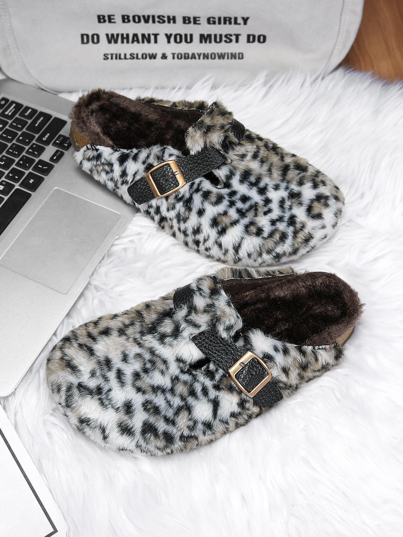 Women Men High-Quality Faux Fur Mules, Fur Slides, Classic Animal Pattern, Wide Fit Leopard Design, Perfect Holiday Gift, Warm Winter Shoes