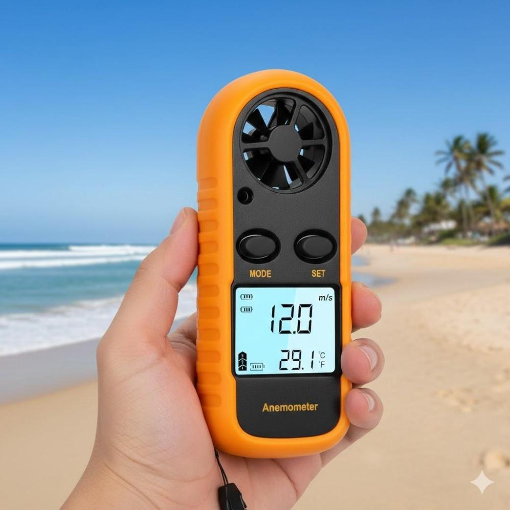 High precision Digital Wind Speed & Temperature Meter, Lcd backlight Waterproof Portable. Fast Measure 0-30 m/s Wind, -10 to 45℃ Temp. Professional Anemometer for Engineer, Electrician, Outdoor Indoor Use.