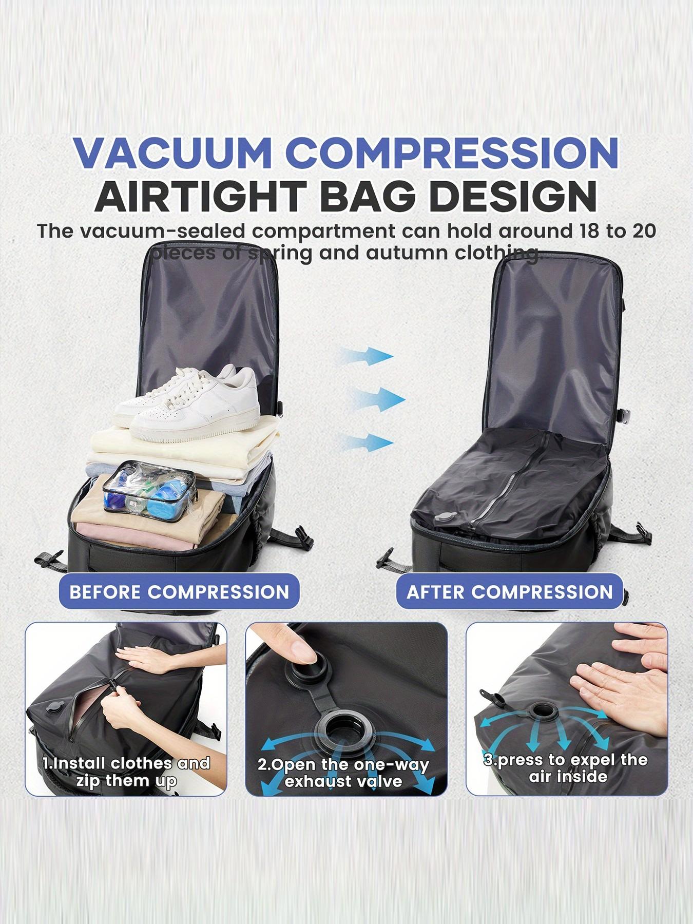 Commuting Vacuum Compressed Travel Work Backpack, Vacuum Compression Backpacks, Ryanair Boarding Ready, Large Capacity, Business Laptop, Women's Backpack with Air Pump