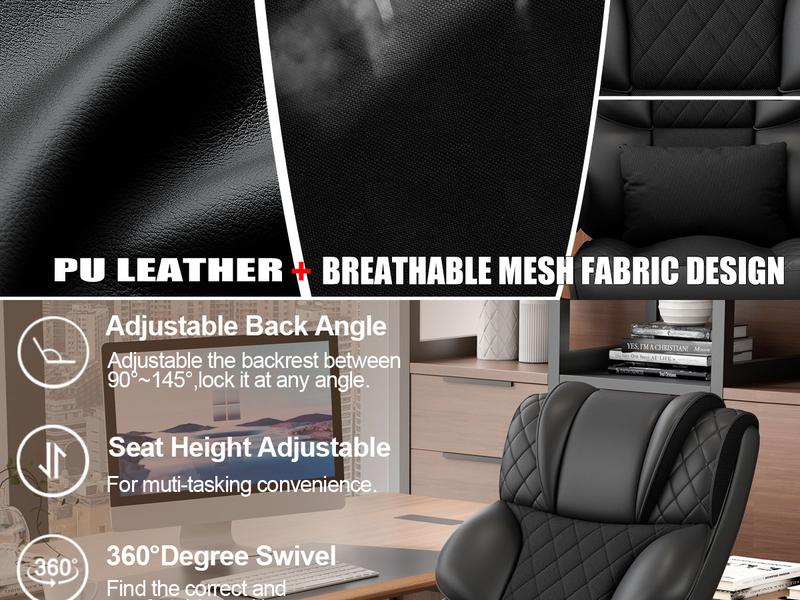 Vonesse Big and Tall Office Chair, Computer Chair with Soft Adjustable Armrests, Ergonomic Gaming Chair with Breathable Linen Design, Executive Chairs with Footrest V3048A