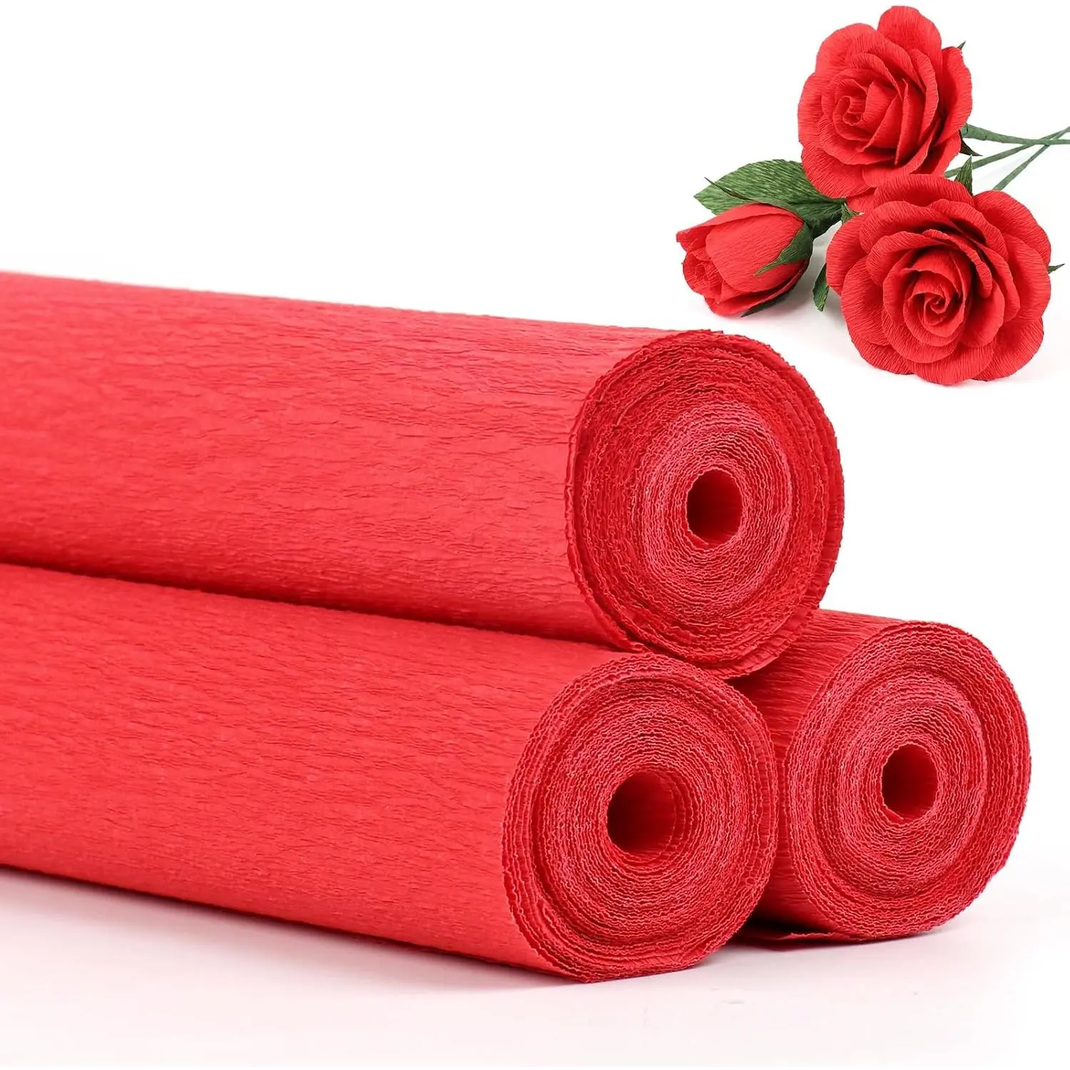 3 Rolls 17 x 98 Inch Red Crepe Paper Rolls,  for Making  Paper , DIY Gifts, Birthdays, Weddings, Anniversaries,  Showers, Classroom and Bedroom Decor, and Party Supplies