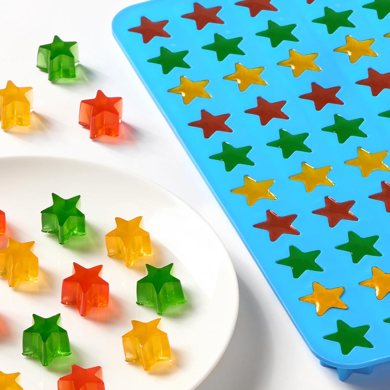 4 Pcs Star Silicone Mold,Star Ice Cube Tray,60-Hole Star-Shaped Mold and 2 Droppers,Suitable for Making Homemade Pet Training Treats/Biscuits,Mini Silicone Molds,Also Suitable for Fruit Treats and Cake Decorations.