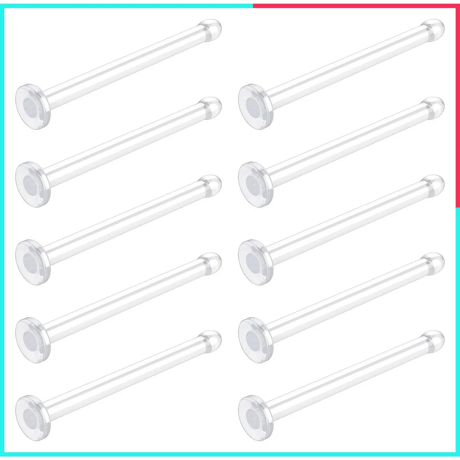 10 Pcs Clear Bioflex Nose Rings Studs for Women & Men - Flat Plastic Retainer Nostril Piercing Jewelry for Work, Surgery, Sports & School