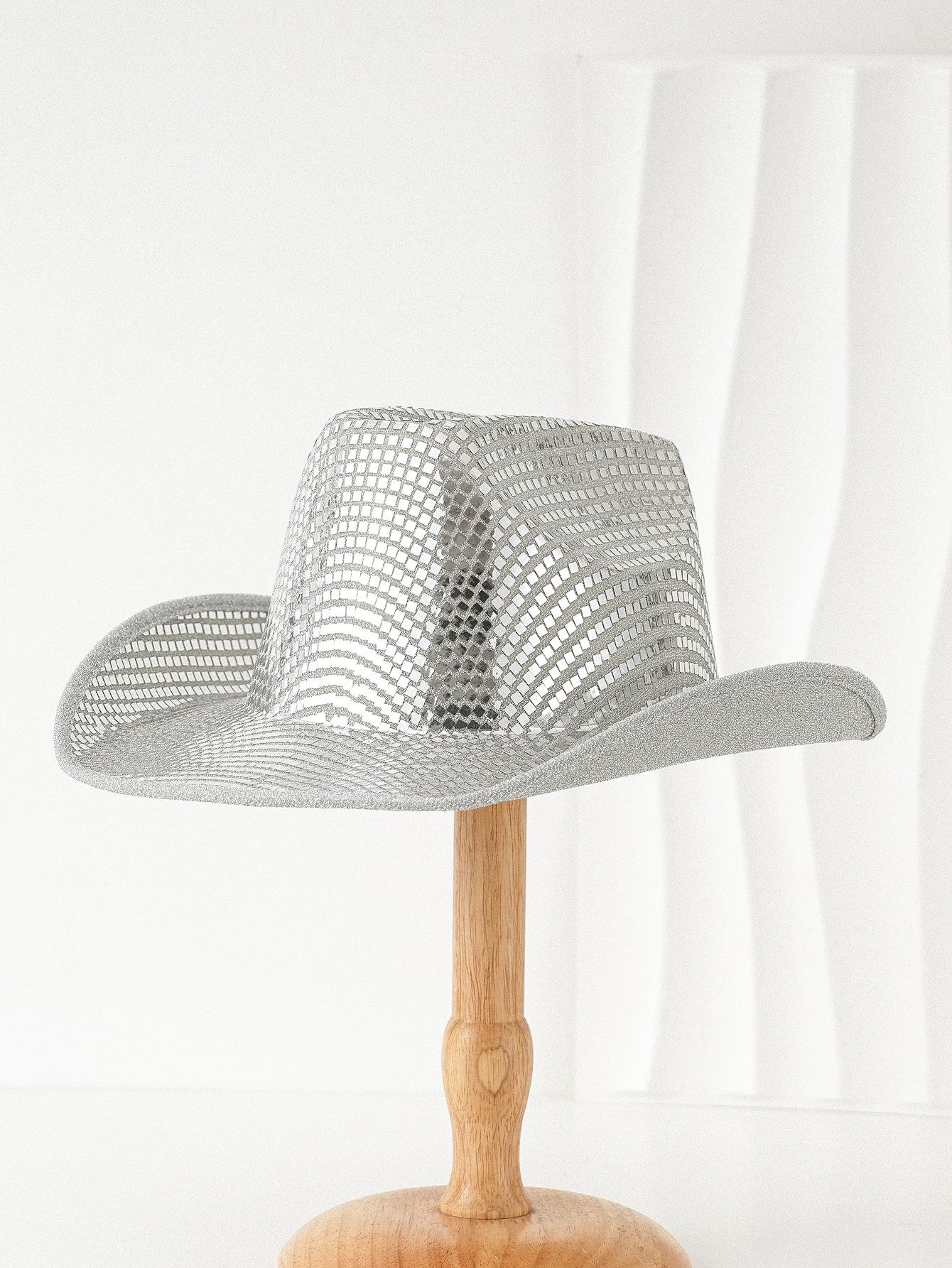 Female unisex western cowboy hat, silver sequined jazz hat, stage music hat punk styleSpeedy Smarts Stylish Hat