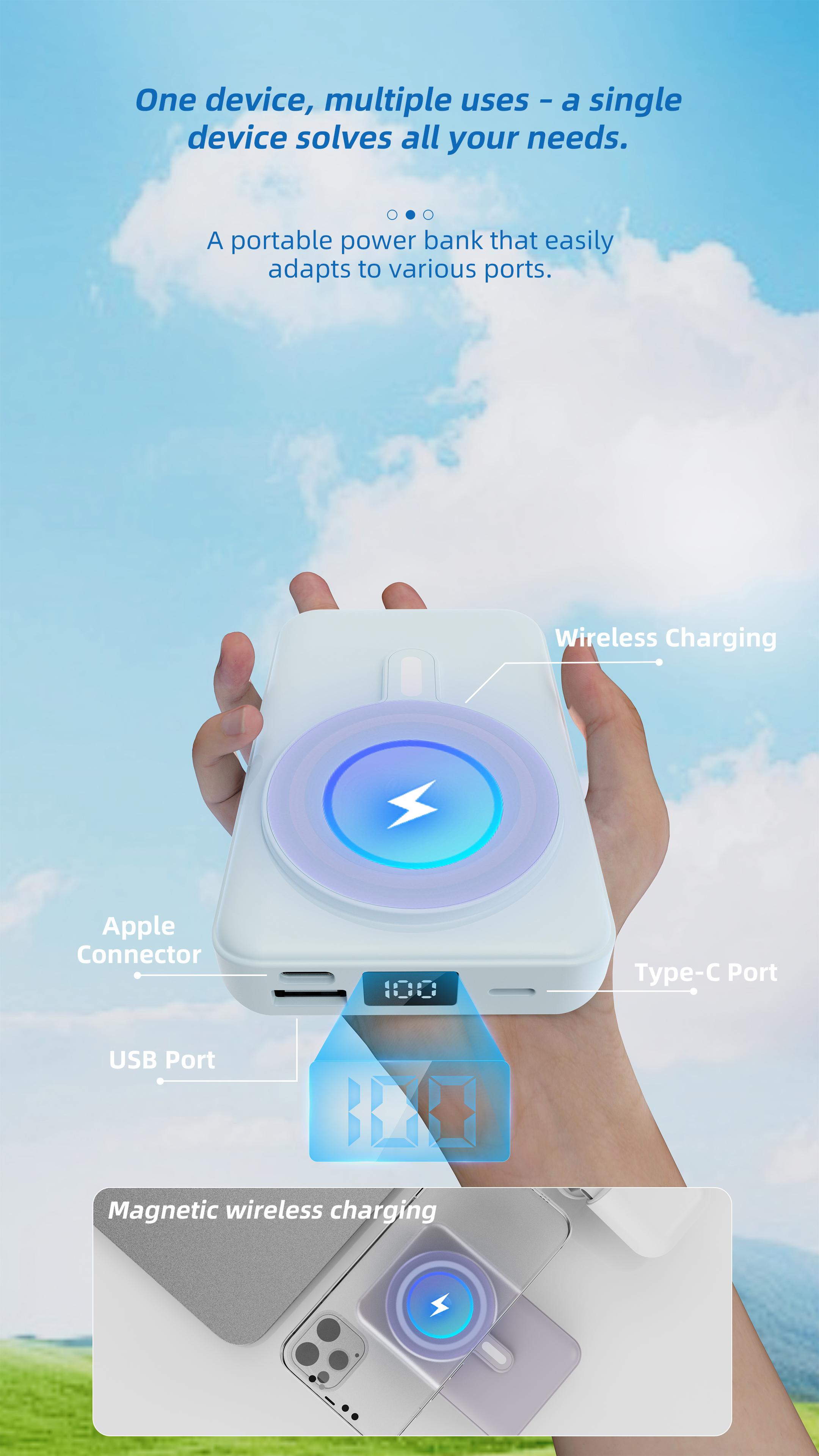 10000mAh Mobile Power Bank, Super Fast Charge, Magnetic Wireless Charging Bank, Portable Mobile Phone Charger For IPhone15pro/ 14max/ 13/ 12/ (USB, Type-c), Outdoor Emergency Power Backup Battery Pack for Heated Jacket Vest Pant