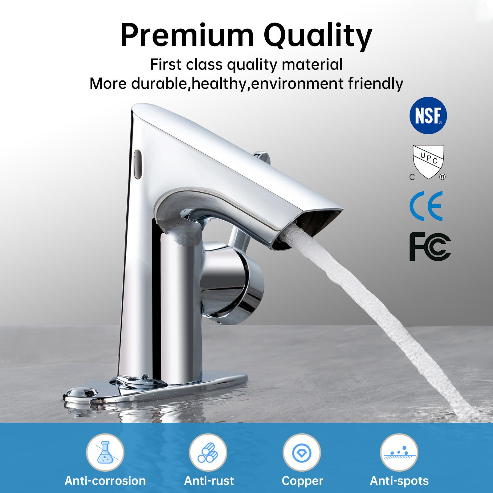 Touchless Smart Bathroom Faucet, 1 or 3 Holes, Adjustable Hot & Cold Temp, Control Water Flow, Chrome Finish, Sensor Automatic Faucet