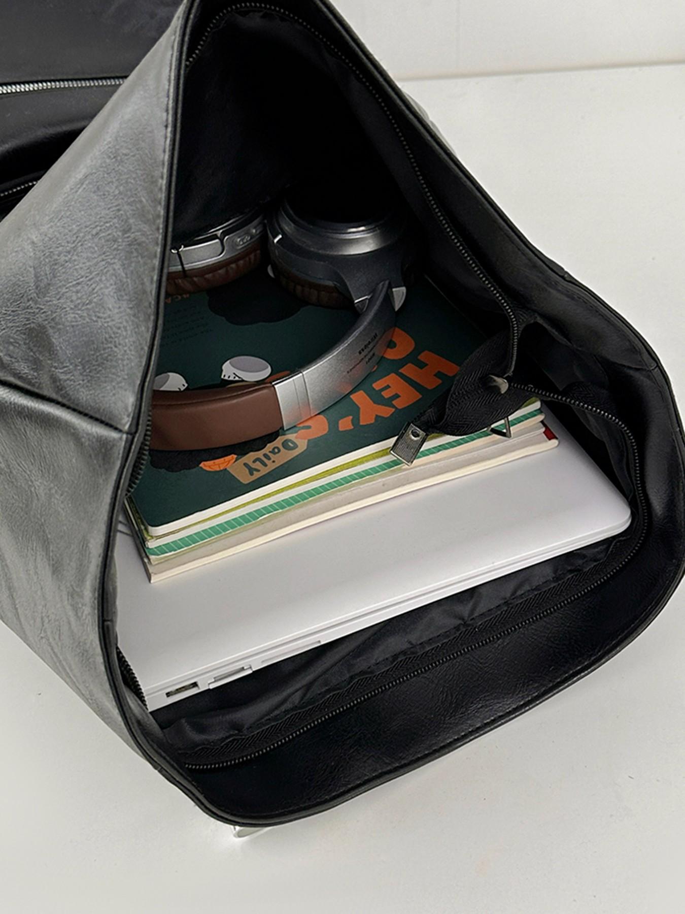 Vintage Patchwork Backpack, Soft Leather Commuter Laptop Bag, Men's Business Travel Backpack, Unisex Casual Bookbag, Durable Material