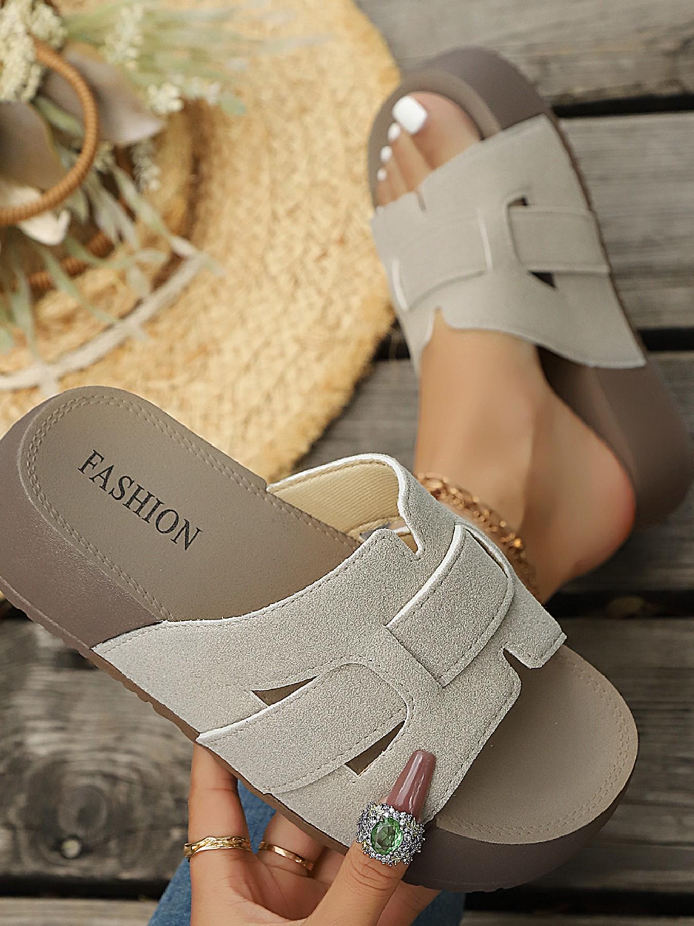Women's Comfortable Open-Toe Sandals, Thick Sole PU Slip-On Shoes, Ideal for Casual Beach Vacations, Perfectly Comfortable