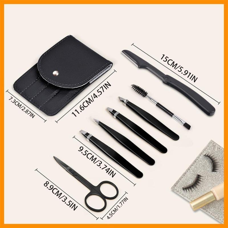 7pcs Eyebrow Tweezers Kit for Women, Precision Plucker with Brow Scissors, Razor, Spoolie, Ideal for Facial, Chin, Brow, Splinter, Ingrown Hair Removal