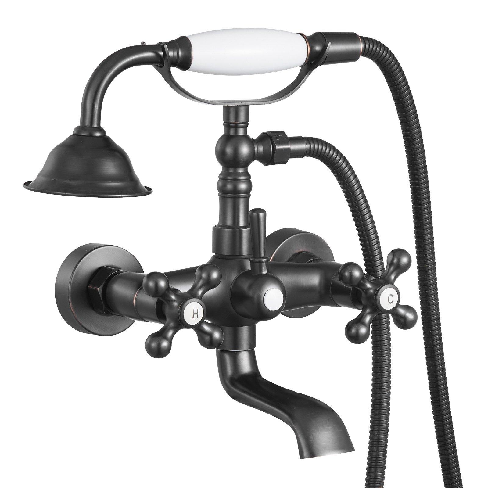 VEVOR Clawfoot Tub Faucet, Wall Mount Bathtub Faucets with Handheld Shower, Vintage Oil-Rubbed Bronze Clawfoot Tub Filler Faucet Shower Kit with Adjustable Swing Arms 360 Rotation Spout for Bathtubs