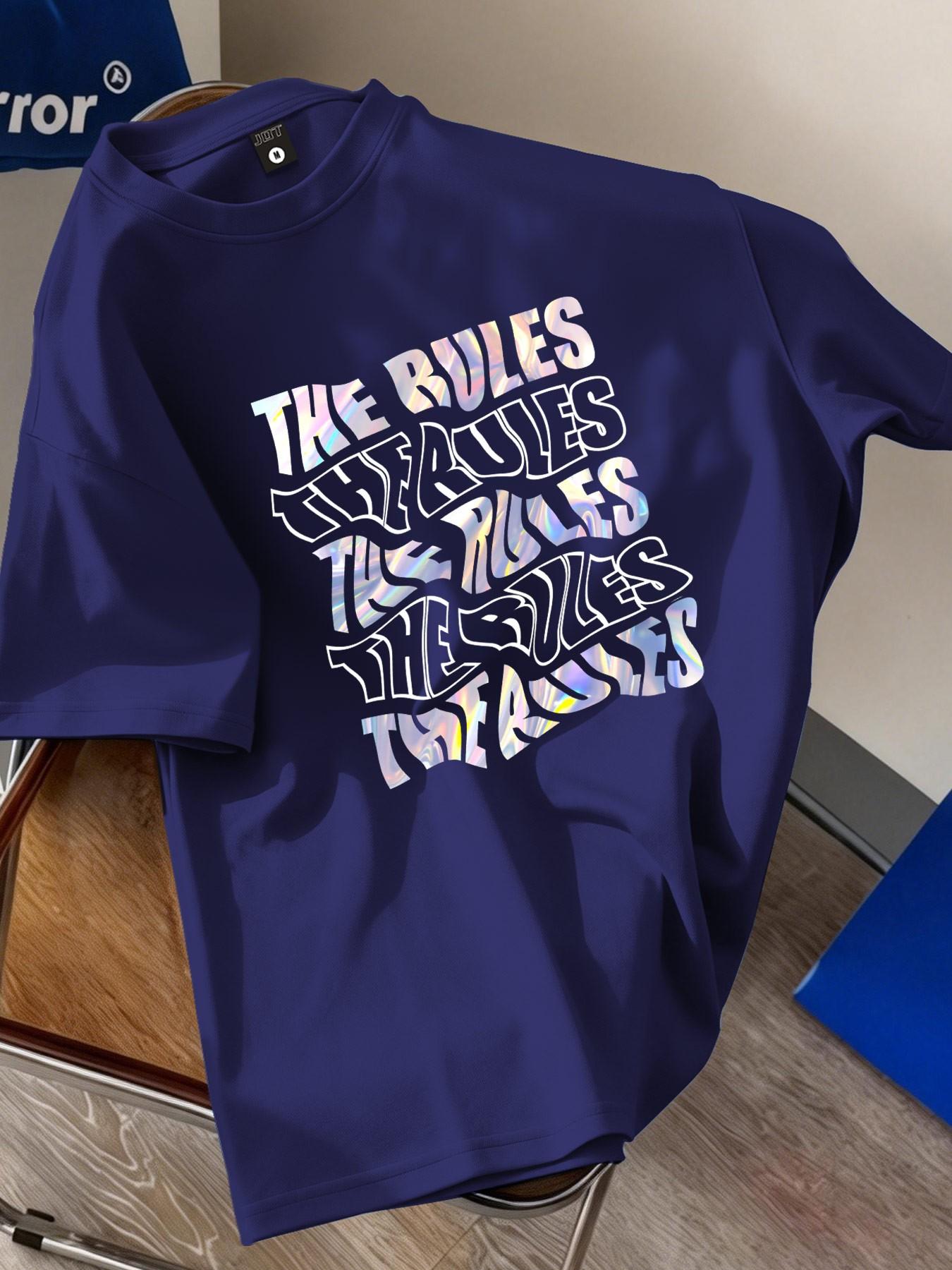 The Rules Laser Y2K Rebel Style Printed T-Shirt, Unisex Oversize Loose Fit, Casual Minimalist Design, Short Sleeve, No Collar, Random Print