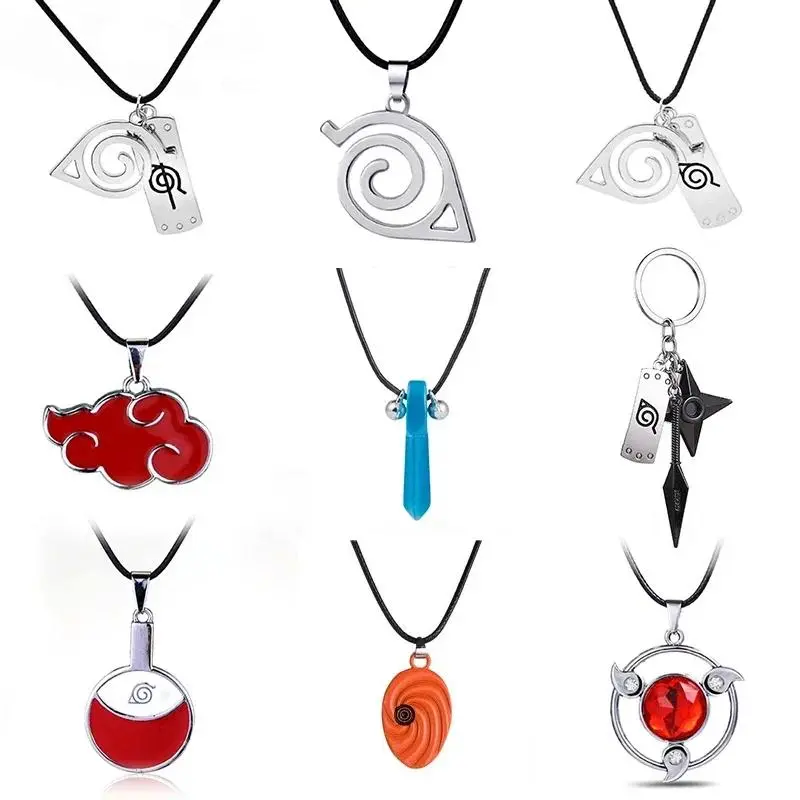 Hot Anime Konoha Necklace Akatsuki Red Cloud Pendant Uzumaki Anime Accessories Keychain Cosplay Akatsuki Itachi Cartoon Jewelry