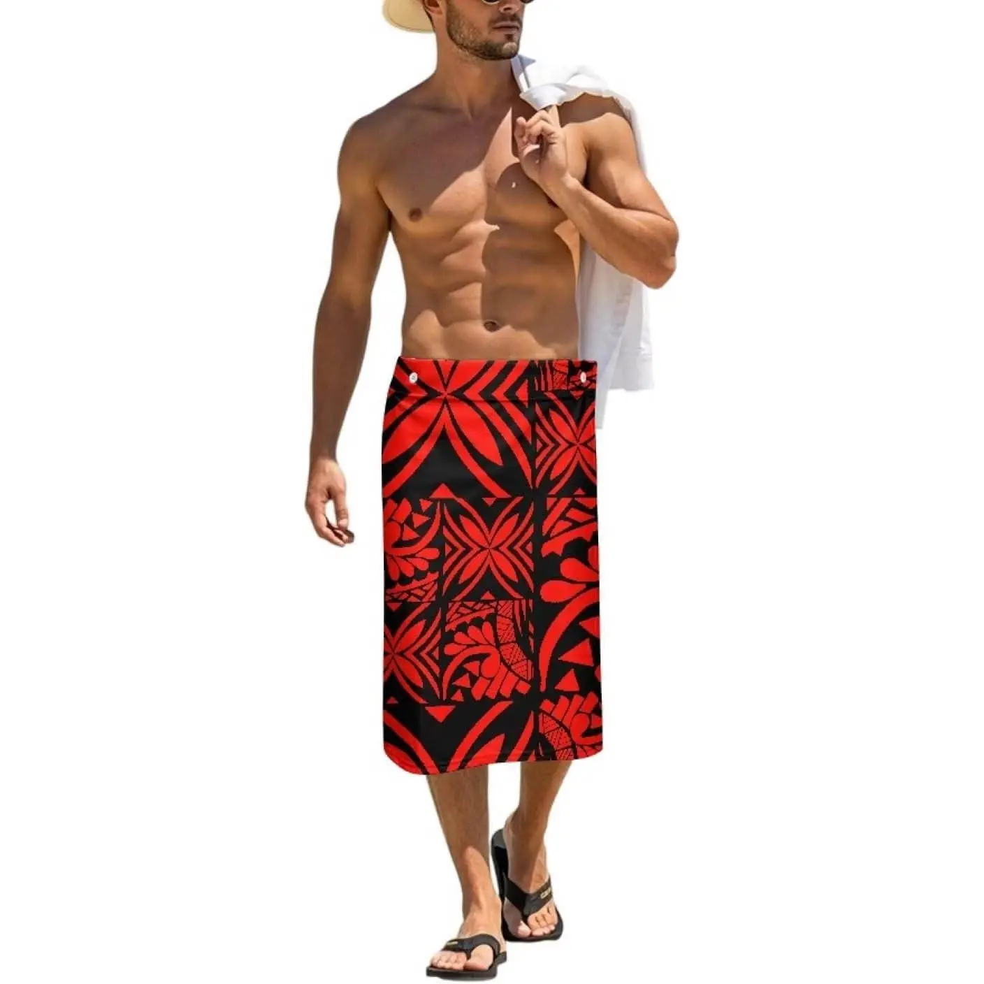 Men's Polynesian Pareo Hawaiian Wrap Skirt Tropical Beachwear | Traditional Polynesian Totem Print Resort Wear Samoan Pareo, Men's Sarong, Beach Wrap—Tropical Style, Loose and Unrestricted