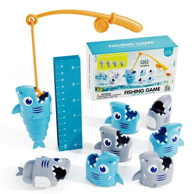 Retractable Shark Fishing Game for Kids Preschool Math Games for 3 Year Old Tabletop Fishing Game with 1 Rods and 8 Surprise Fish Interactive Family Game Preschool Learning Toys