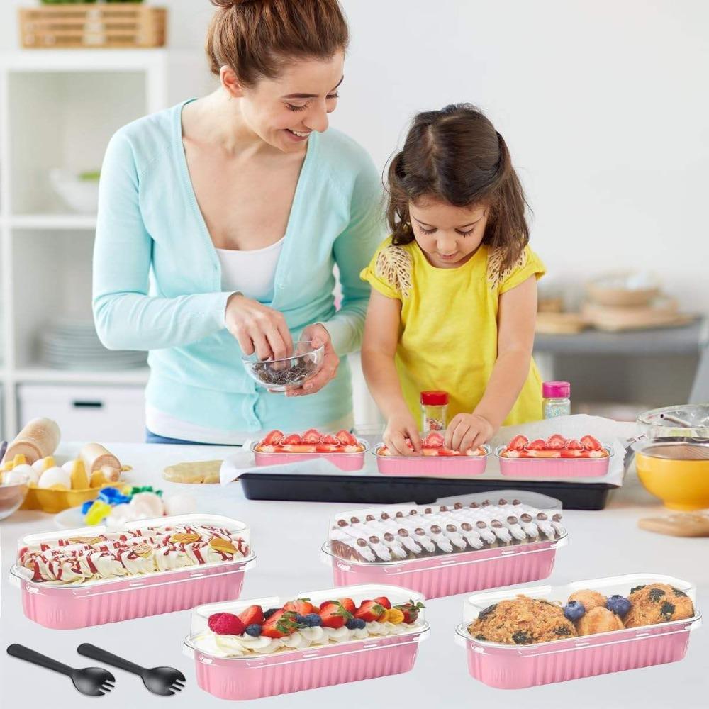 30 Pcs Mini Loaf Pans with Lids, 6.8 oz Rectangular Aluminum Foil Baking Pans, Mini Loaf Containers for Baking Cups, Cake Cups, Holiday Events