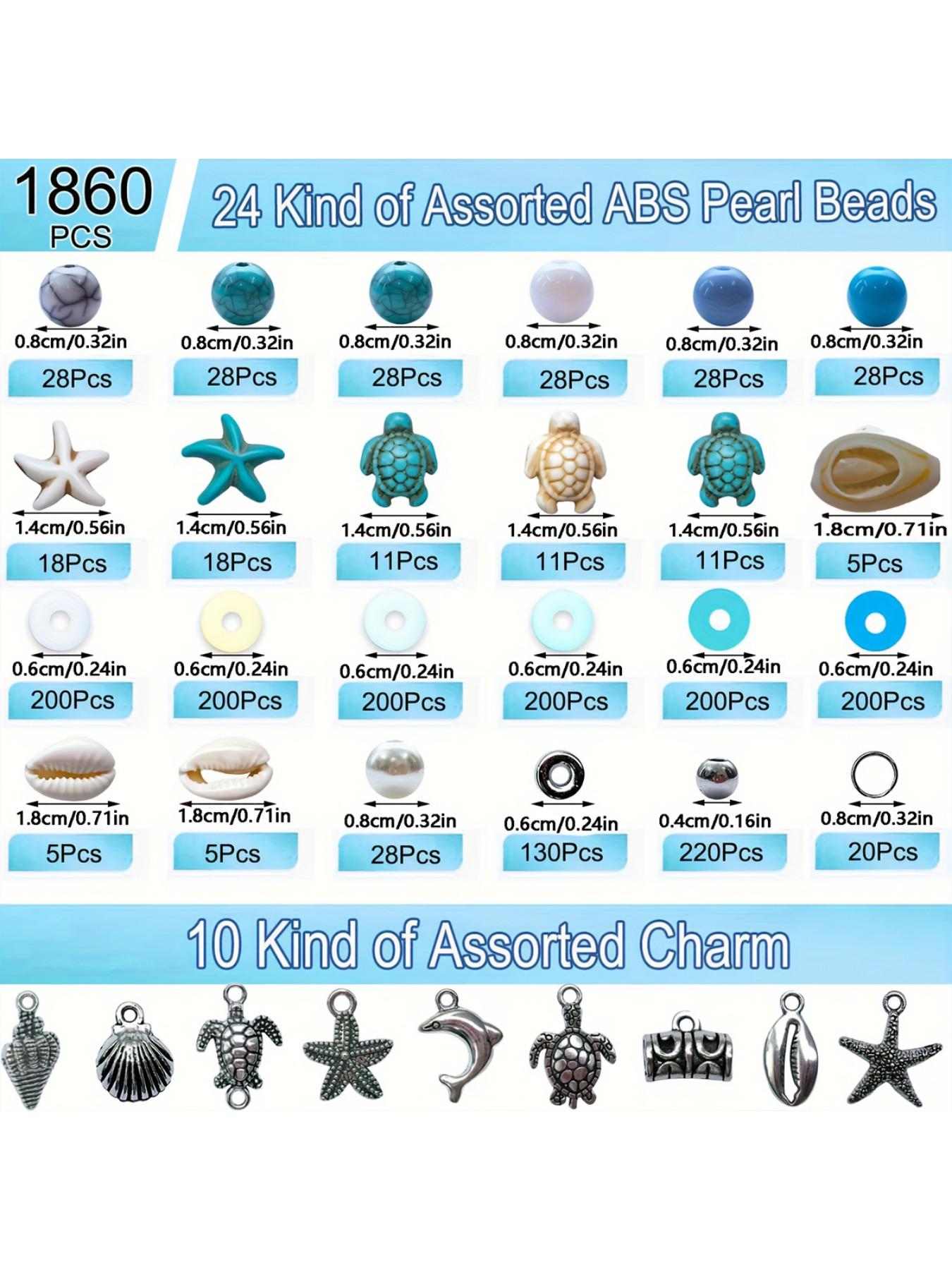 1860pcs Ocean Bead Craft Kit, Sea Turtle Starfish Design, Ideal for Bracelets, Jewelry, Keychains, Summer DIY Crafts
