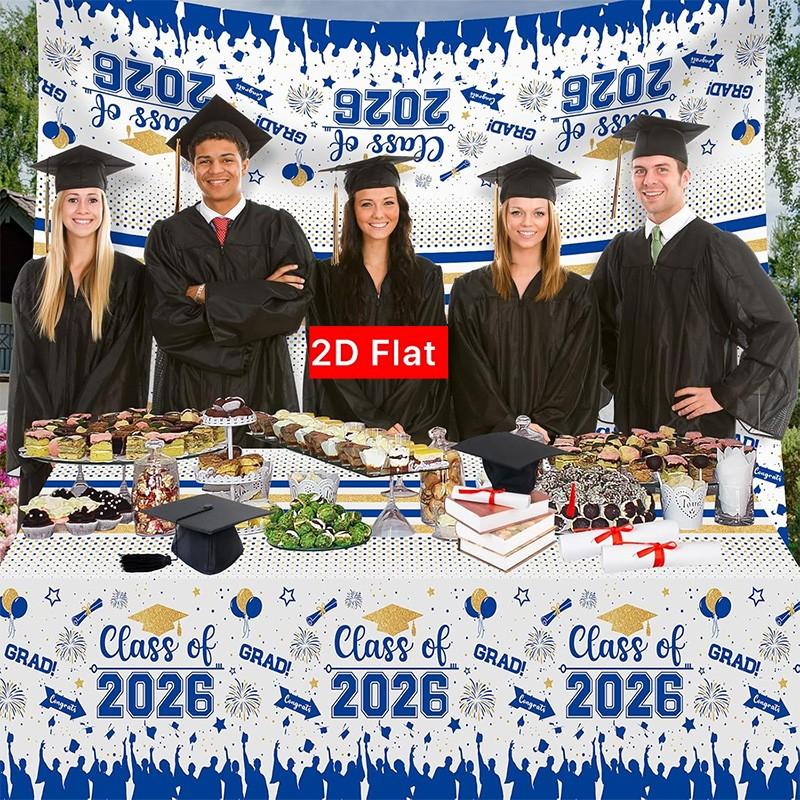 2D Flat Party Tablecloth 1pc, Graduation Ceremony Decor, No Power Needed, Perfect for 2026 Graduation Parties, Event Supplies