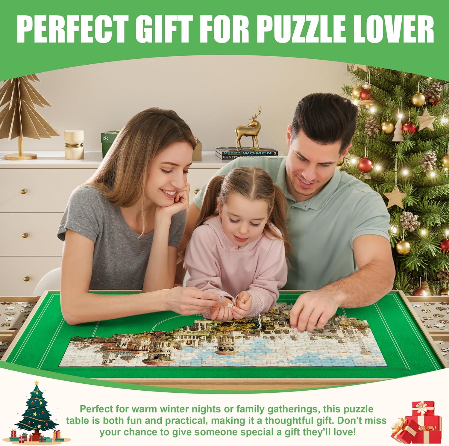 POZILAN 1500-2000 Piece Jigsaw Puzzle Table with Legs, Adjustable 5-Tilting-Angle Board with 6 Drawers with 4 Wheels for Adults