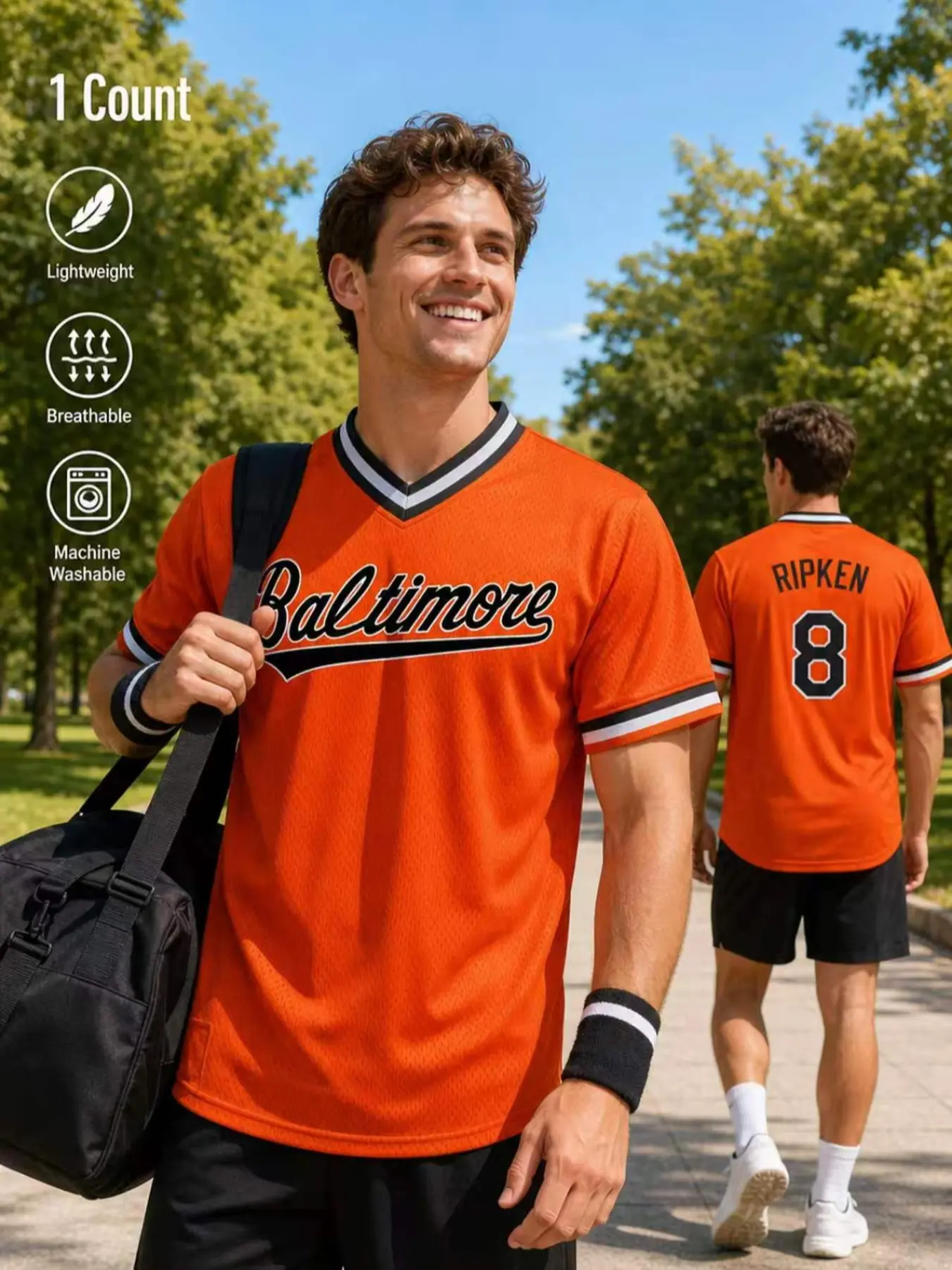 Men's Baltimore #8 Ripken Baseball Jersey V-Neck Stitched Breathable Mesh Short Sleeve Athletic Fan Shirt