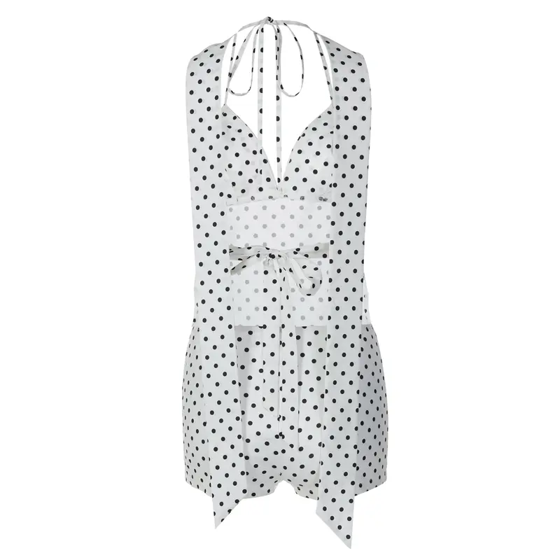 Women's 3-Piece Set, Vest Shorts Set, Polka Dot Print Sheer Tie-back Halter Cami Top & Scarf & Bodycon Shorts, V Neck Sleeveless Backless Lace-up Camisole, Summer Party Club Date Sexy Casual Outfits