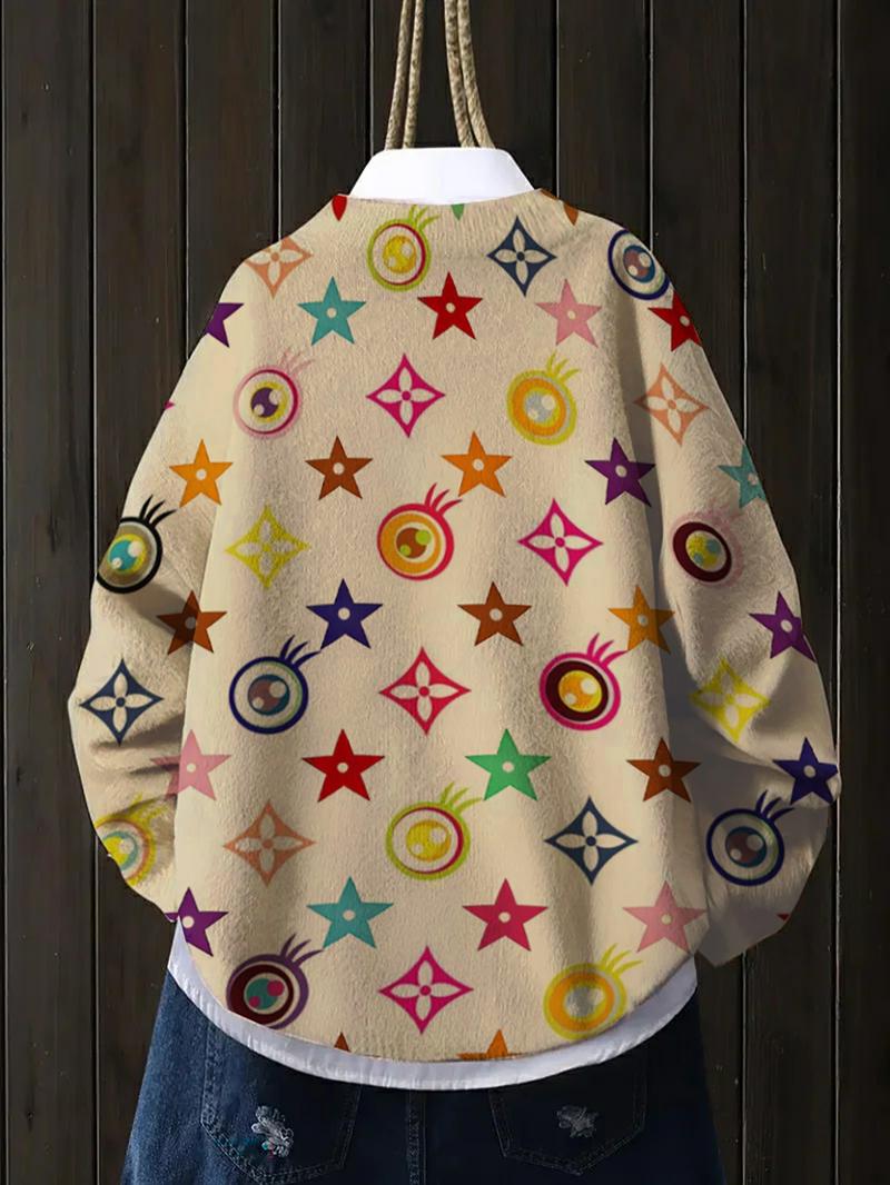 Women's Geometric Pattern Stand Collar Sweater, Fall Winter Casual Long Sleeve Knitwear, Comfortable Warm Daily Wear