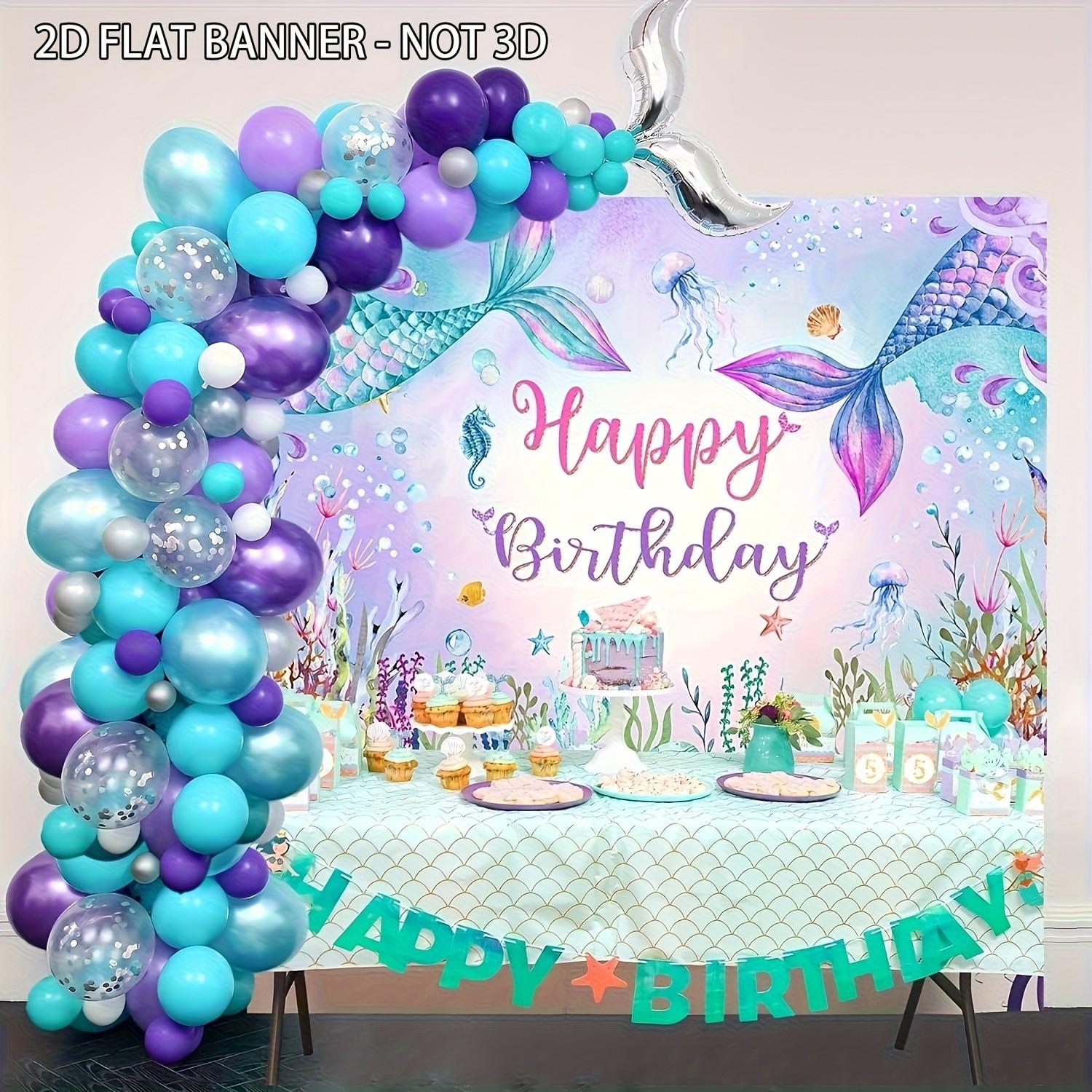 Mermaid Birthday Backdrop, Under the Sea Theme Decorations, Perfect for Girls' Birthdays & Parties, Vibrant Colors Design