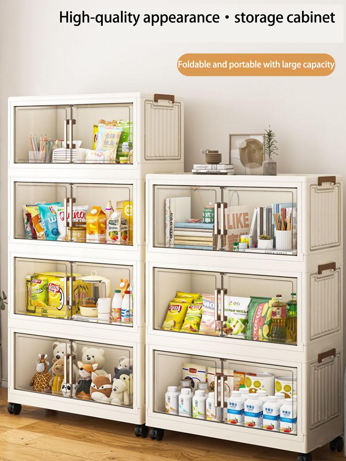 Multifunctional Foldable Storage Cabinet, Modern Mobile Display Unit for Living Room & Bedroom, Baby Toys Clothes Organizer