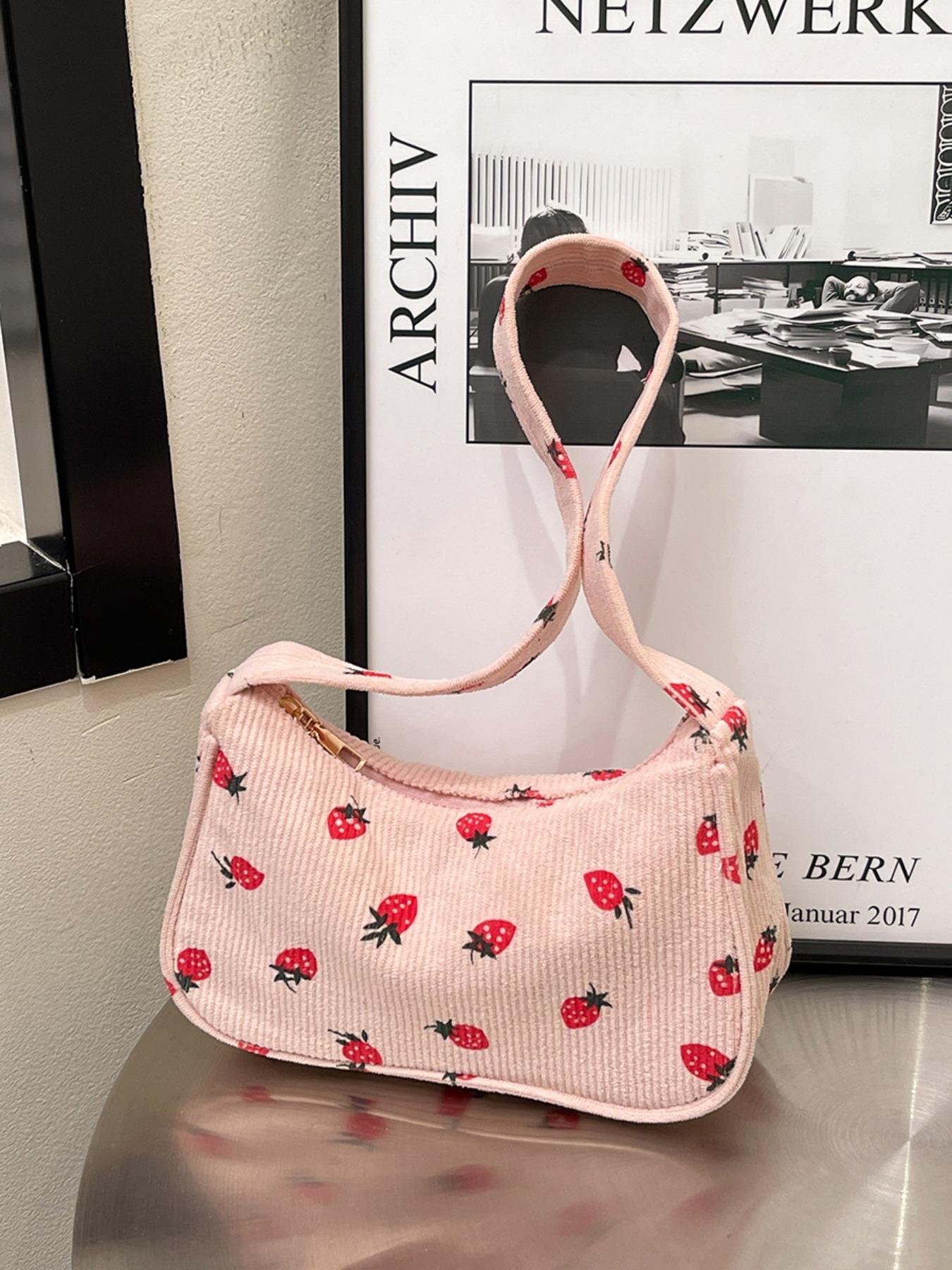 Fashionable Fruit Print Shoulder Bag, Large Capacity, Cute and Fresh Design, Versatile Plain Color Backpack, Perfect for Daily Use