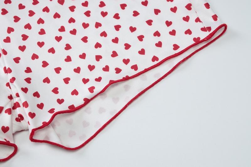 Women's Heart Print Contrast Lace Cami Top & Shorts Pyjama Set, Sexy Casual Comfy  Two-piece  Pj Set, Women's Sleepwear for Summer