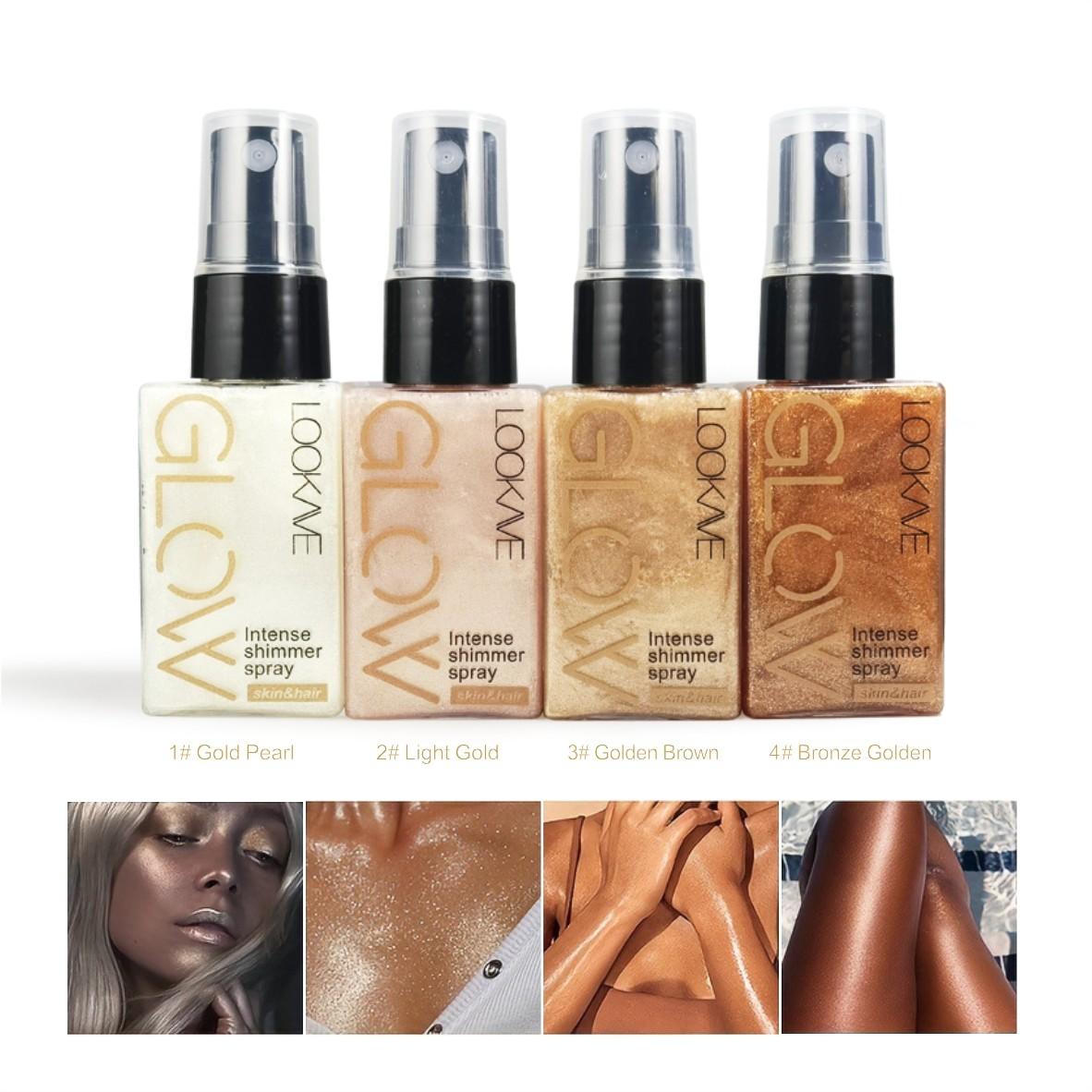 Brilliant Glittering Body Shimmer Spray, Face & Hair Highlighter Spray, 4 shades suitable for all skin tones